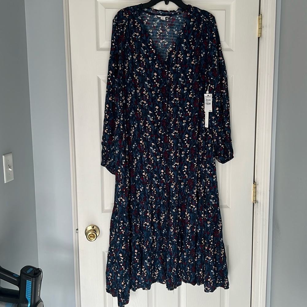 Caslon Blue Floral Button Front Dress NWT